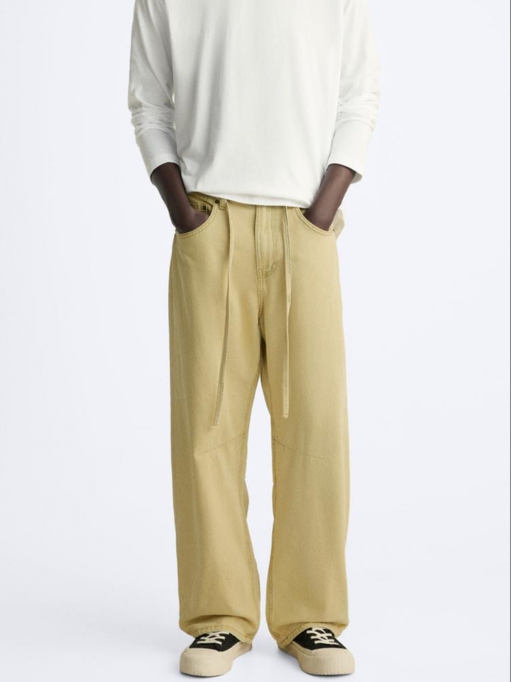 ZARA WAXED EFFECT RELAXED FIT JEANS